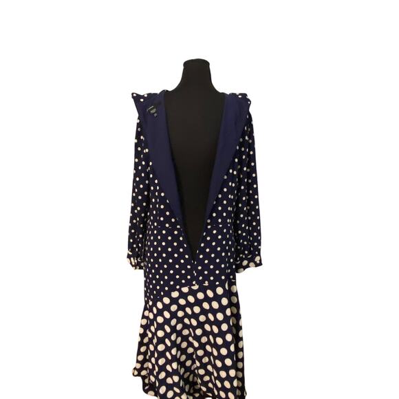 Maggy London Navy White Polka Dot Midi Dress Size 16 NWT High Neck Long Sleeve - Picture 5 of 10